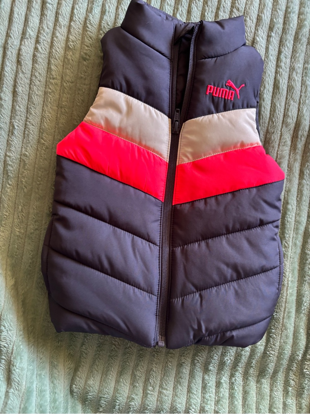 Puma Kids Gray, White & Bright Pink Chevron Puffer Vest